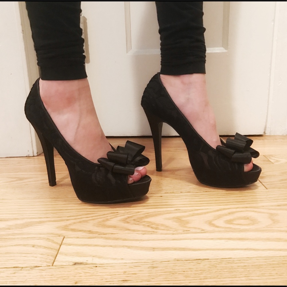Lace Black Bow Heels